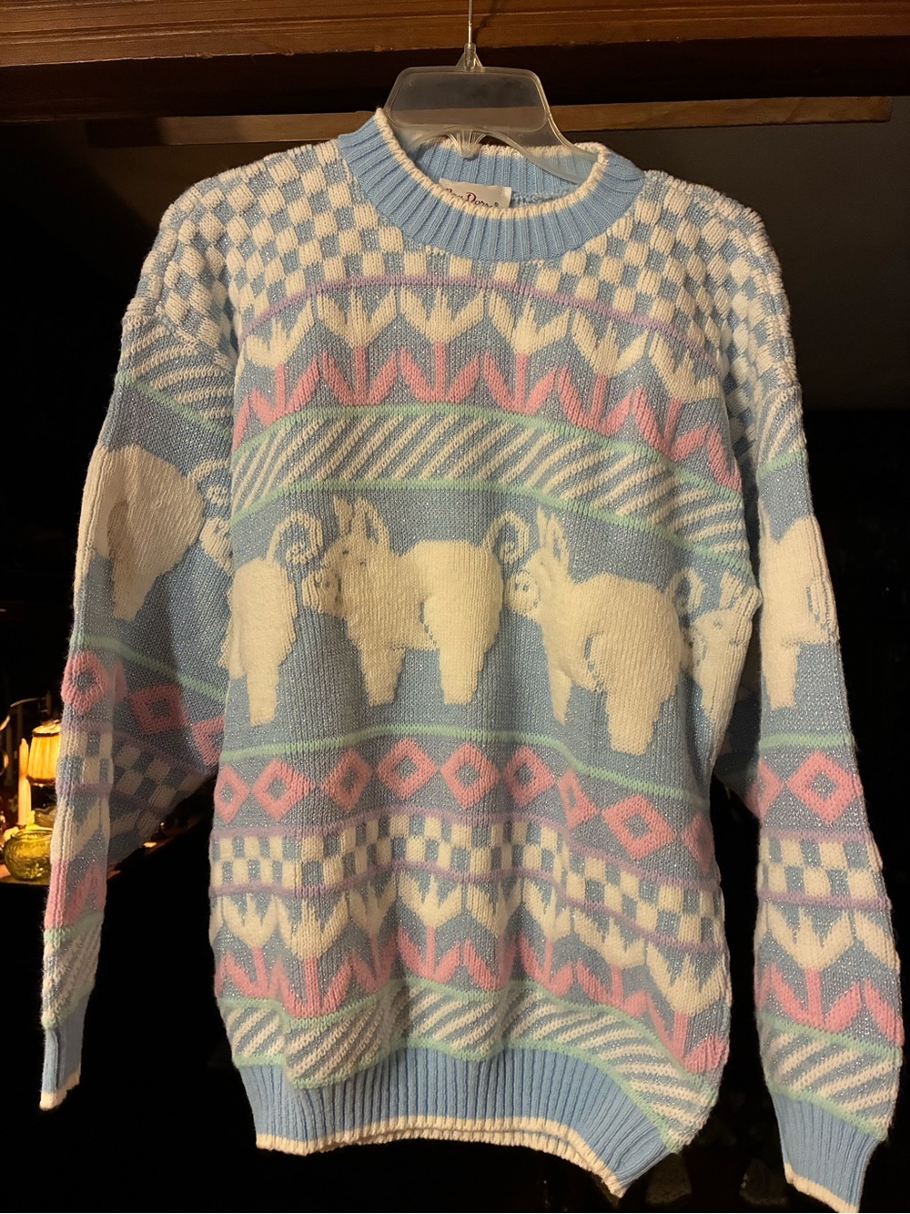 1980’s Pastel Blue & Pink Elephant Pattern Sweater
